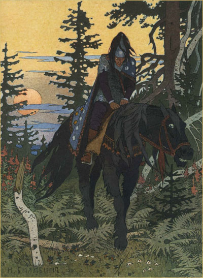 illustration for the fairy tale Vasilisa the Beautiful. Public Domain.