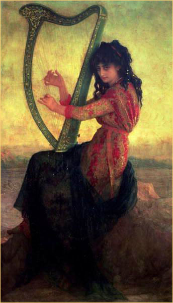 woman with harp, public domain